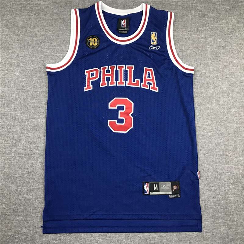 Philadelphia 76ers IVERSON #3 Blue 10th Anniversary Classics Basketball Jersey (Stitched)