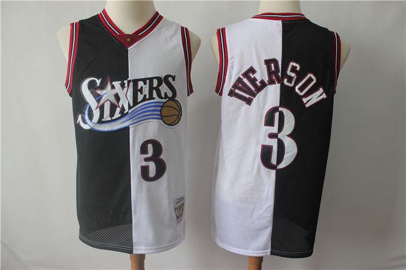 Philadelphia 76ers IVERSON #3 Black White Classics Basketball Jersey (Stitched)