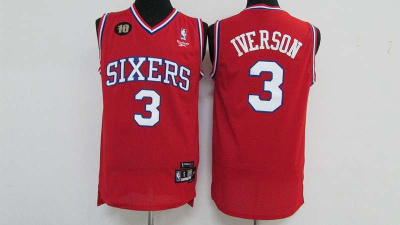 Philadelphia 76ers IVERSON #3 Red 10th Anniversary Classics Basketball Jersey (Stitched)