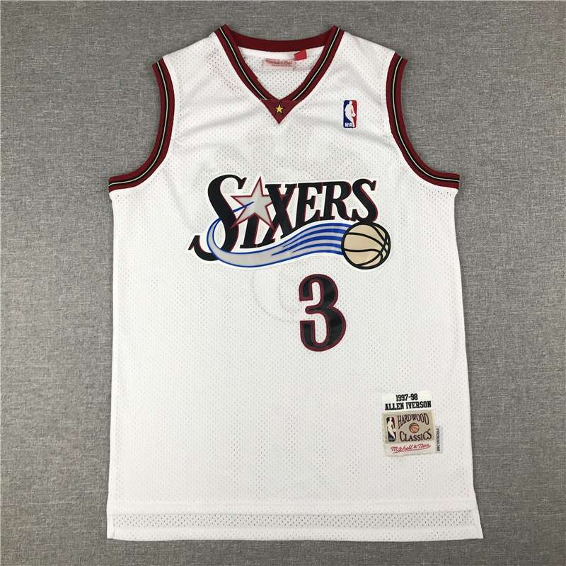 Philadelphia 76ers IVERSON #3 White Classics Basketball Jersey (Stitched) 03