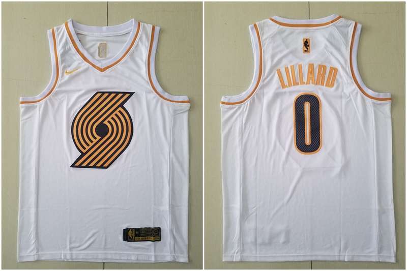 Portland Trail Blazers 2020 LILLARD #0 White Gold Basketball Jersey (Stitched)