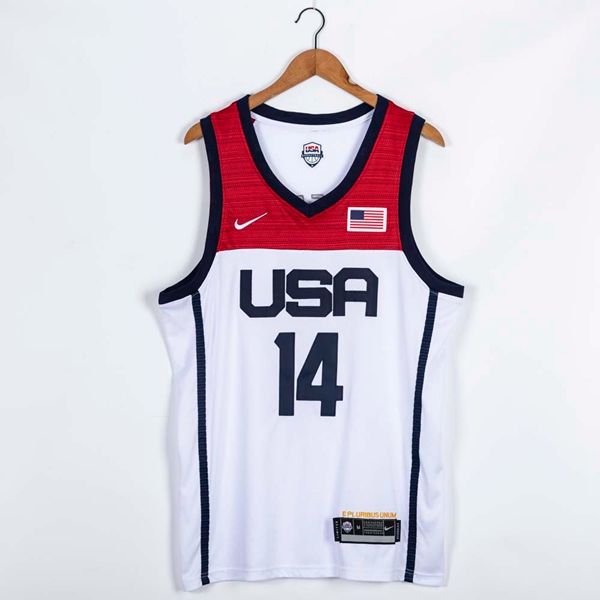 USA 2021 GREEN #14 White Basketball Jersey (Stitched)