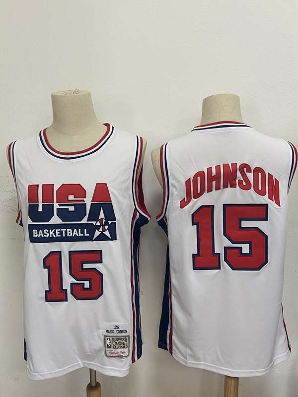 USA 1992 JOHNSON #15 White Classics Basketball Jersey (Stitched)