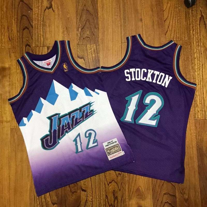 Utah Jazz 96/97 STOCKTON #12 Purple White Classics Basketball Jersey (Closely Stitched)