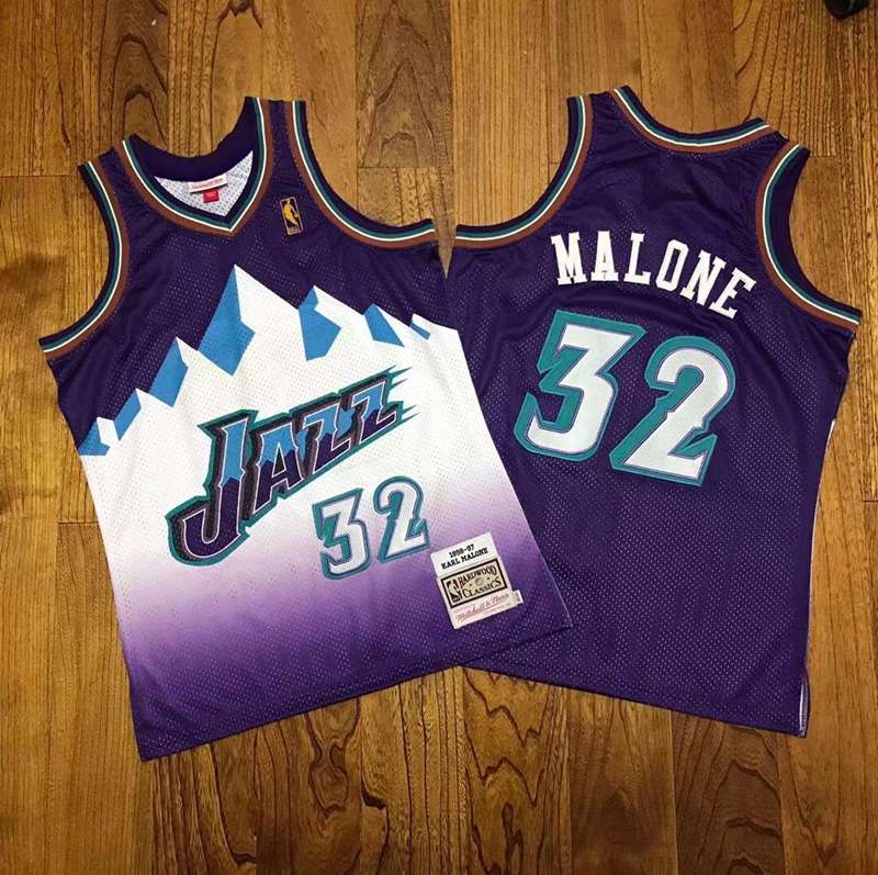 Utah Jazz 96/97 MALONE #32 Purple White Classics Basketball Jersey (Closely Stitched)