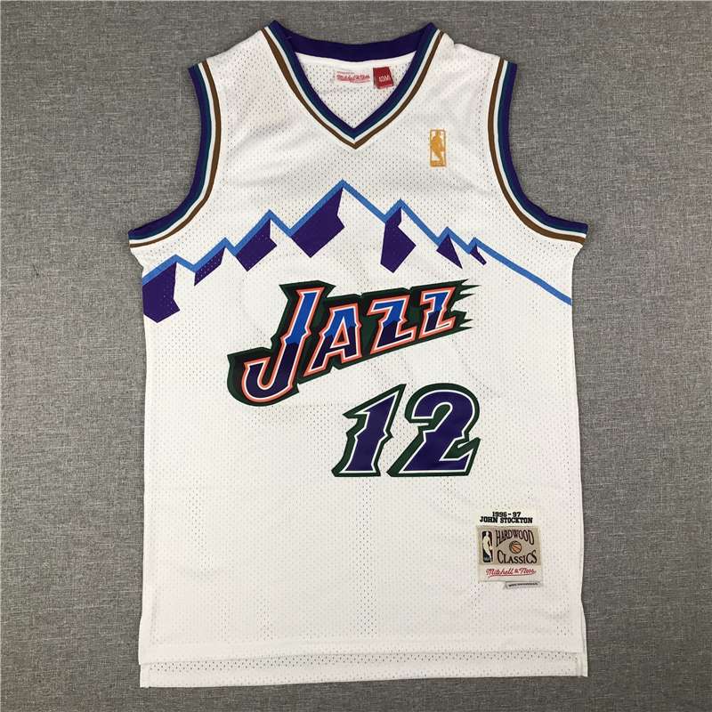 Utah Jazz 96/97 STOCKTON #12 White Classics Basketball Jersey (Stitched)