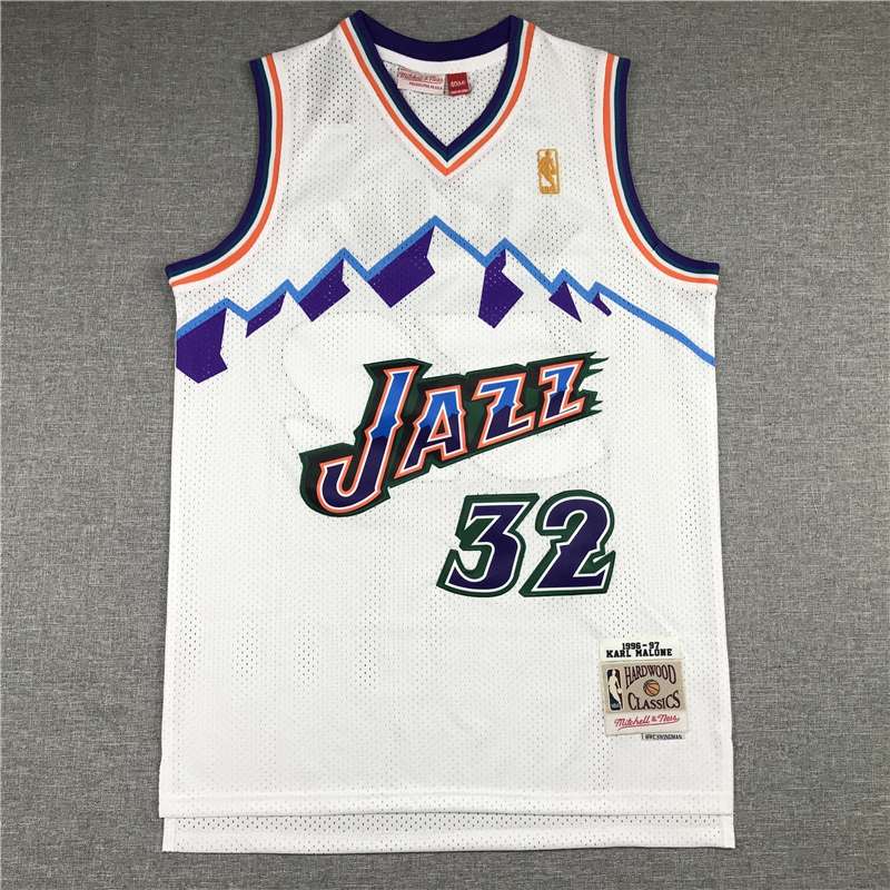 Utah Jazz 96/97 MALONE #32 White Classics Basketball Jersey (Stitched)