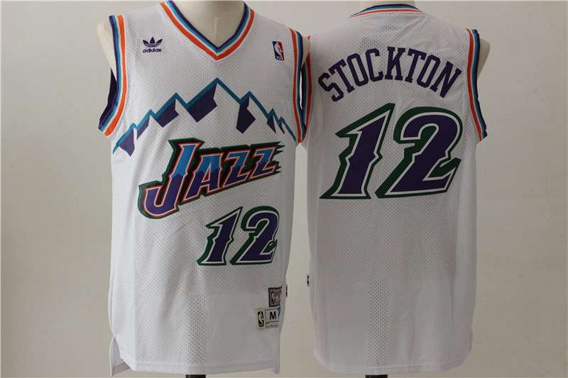 Utah Jazz STOCKTON #12 White Classics Basketball Jersey (Stitched)