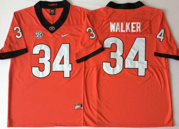 Georgia Bulldogs Orange WALKER #34 NCAA Football Jersey