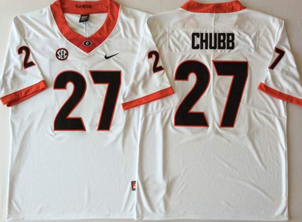 Georgia Bulldogs White CHUBB #27 NCAA Football Jersey