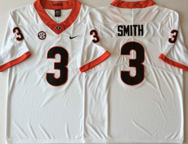 Georgia Bulldogs White SMITH #3 NCAA Football Jersey