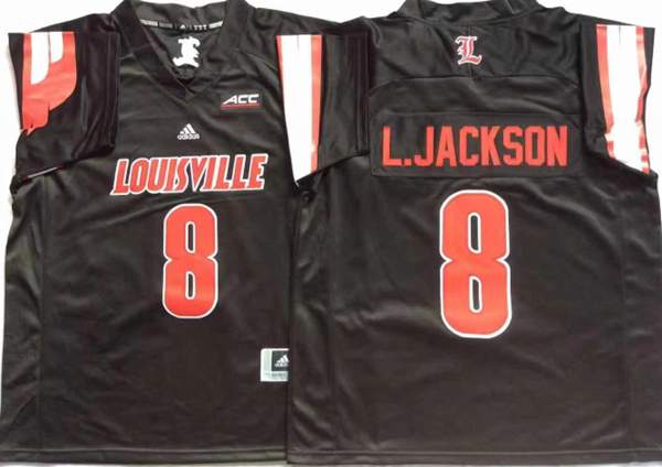 Louisville Cardinals Black L.JACKSON #8 NCAA Football Jersey
