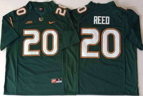 Miami Hurricanes Green REED #20 NCAA Football Jersey