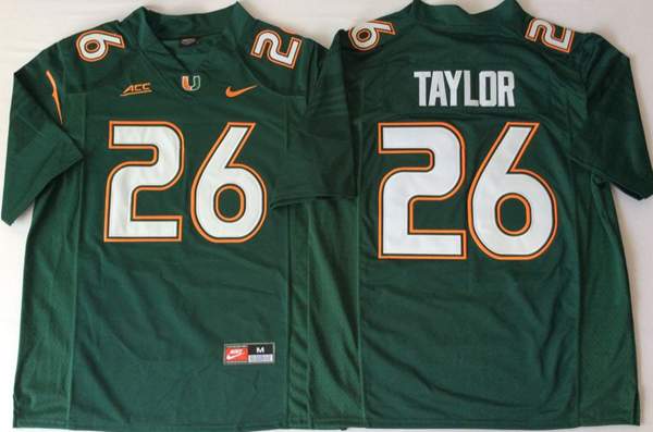 Miami Hurricanes Green TAYLOR #26 NCAA Football Jersey