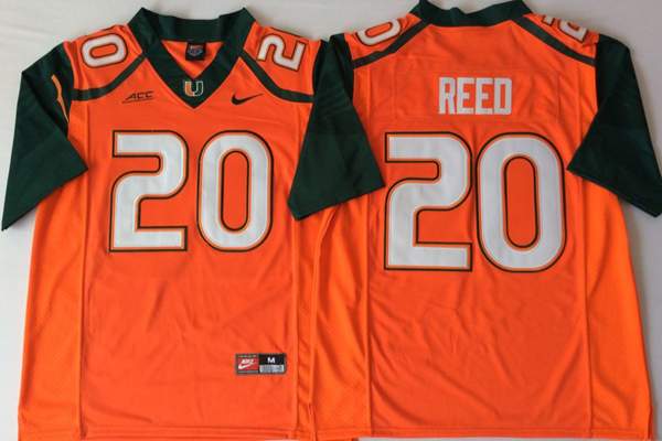 Miami Hurricanes Orange REED #20 NCAA Football Jersey