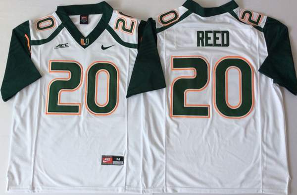 Miami Hurricanes White REED #20 NCAA Football Jersey