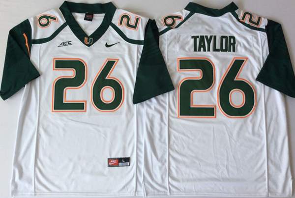 Miami Hurricanes White TAYLOR #26 NCAA Football Jersey