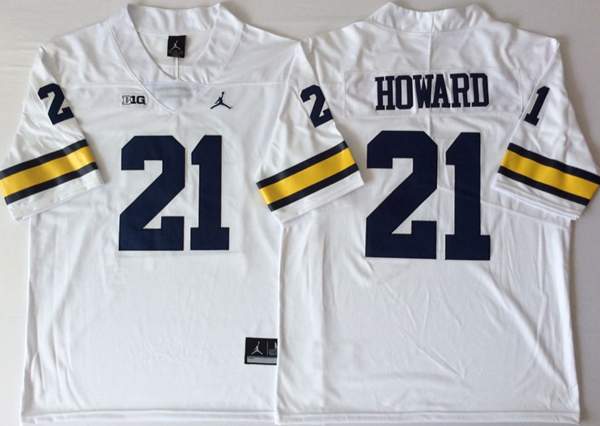 Michigan Wolverines White HOWARD #21 NCAA Football Jersey