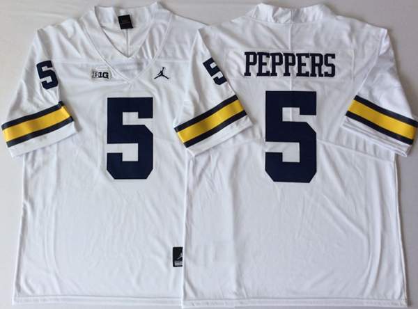Michigan Wolverines White PEPPERS #5 NCAA Football Jersey
