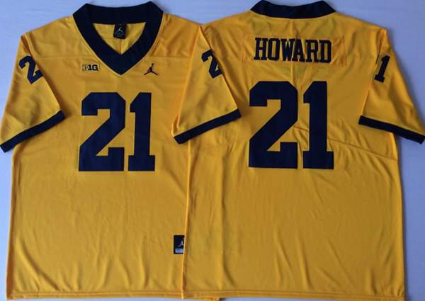 Michigan Wolverines Yellow HOWARD #21 NCAA Football Jersey