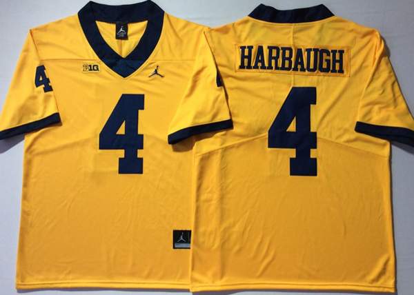 Michigan Wolverines Yellow HARBAUGH #4 NCAA Football Jersey