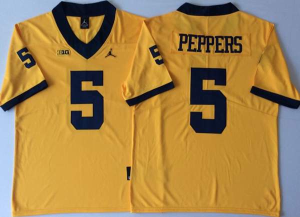 Michigan Wolverines Yellow PEPPERS #5 NCAA Football Jersey