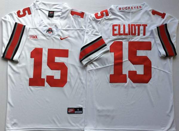 Ohio State Buckeyes White ELLIOTT #15 NCAA Football Jersey