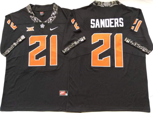 Oklahoma State Cowboys Black SANDERS #21 NCAA Football Jersey