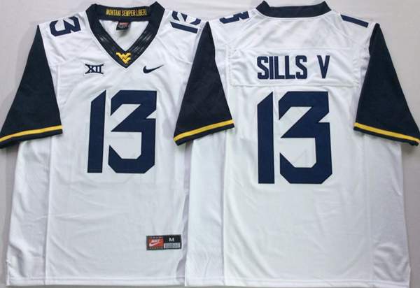 West Virginia Mountaineers White SILLS V #13 NCAA Football Jersey