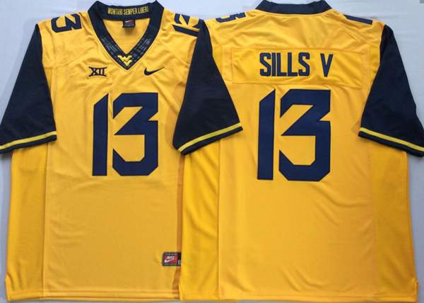 West Virginia Mountaineers Yellow SILLS V #13 NCAA Football Jersey