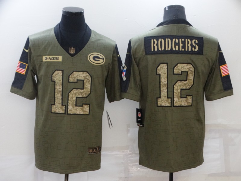 Green Bay Packers Olive Salute To Service NFL Jersey 05