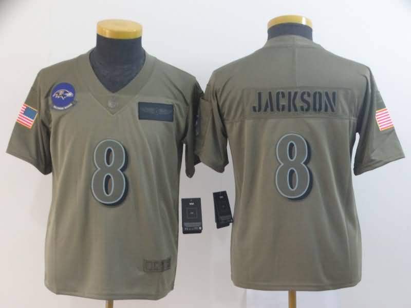 Baltimore Ravens Kids JACKSON #8 Olive Salute To Service NFL Jersey