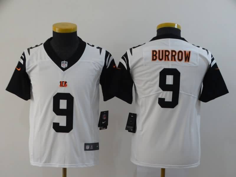 Cincinnati Bengals Kids BURROW #9 White NFL Jersey 02