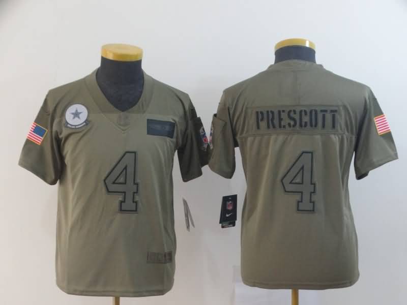 Dallas Cowboys Kids PRESCOTT #4 Olive Salute To Service NFL Jersey