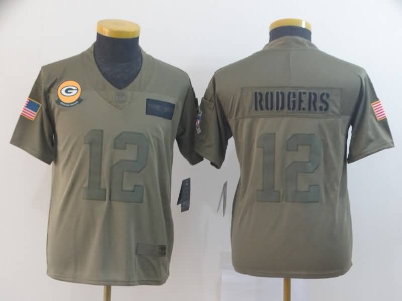 Green Bay Packers Kids RODGERS #12 Olive Salute To Service NFL Jersey