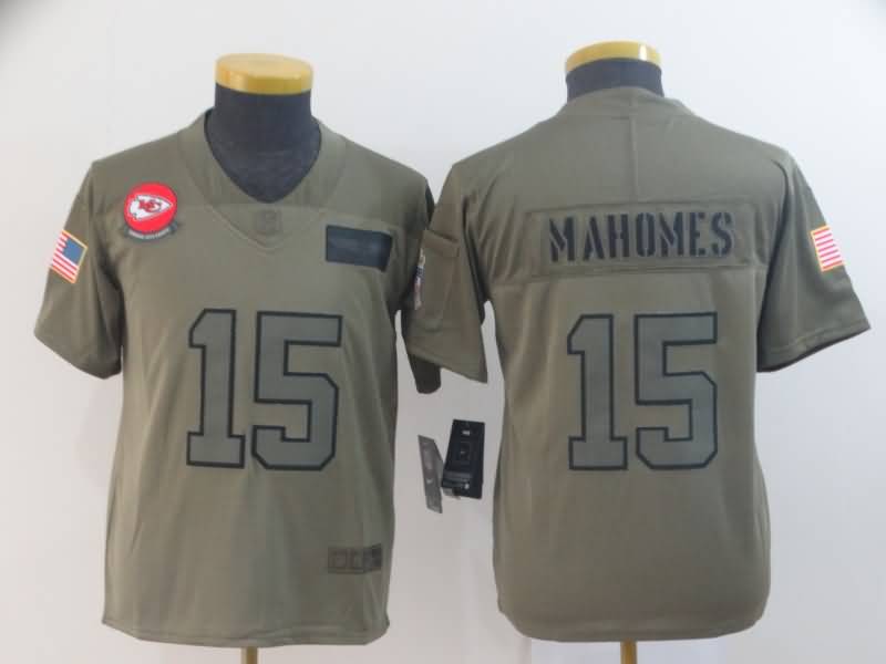 Kansas City Chiefs Kids MAHOMES #15 Olive Salute To Service NFL Jersey