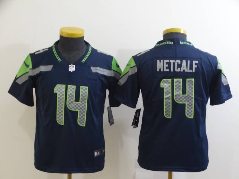 Seattle Seahawks Kids METCALF #14 Dark Blue NFL Jersey