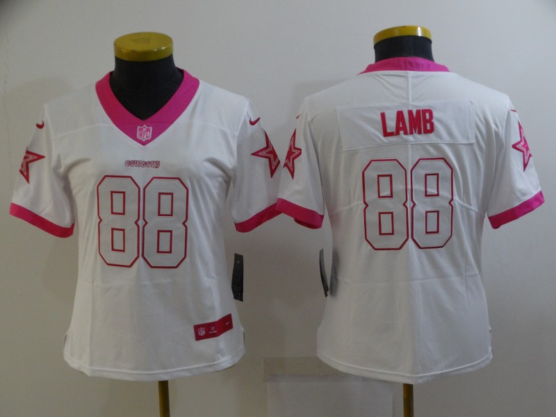 cDallas Cowboys LAMB #88 White Fashion Women NFL Jersey