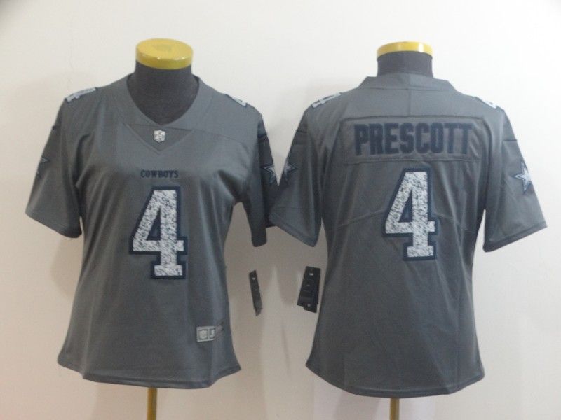 Dallas Cowboys PRESCOTT #4 Grey Fashion Women NFL Jersey