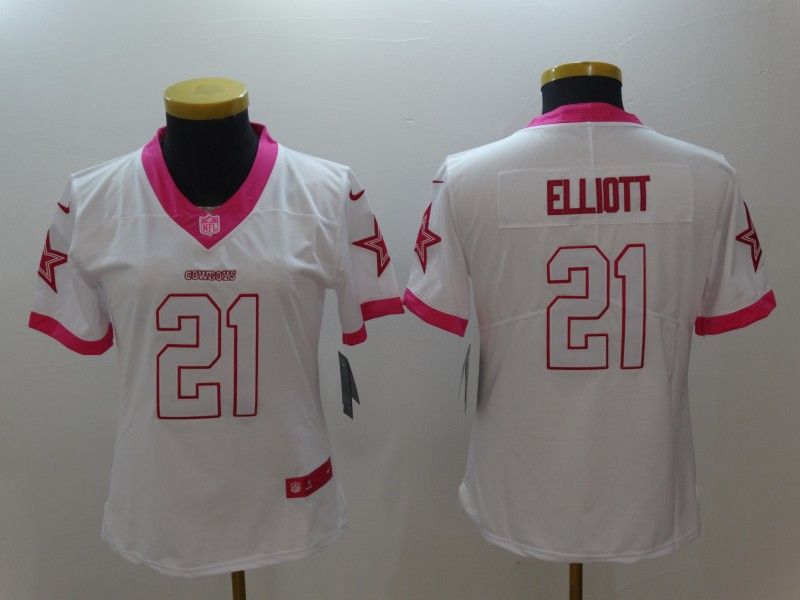 Dallas Cowboys ELLIOTT #21 White Fashion Women NFL Jersey