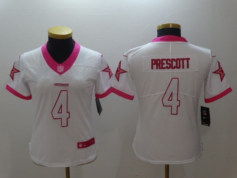 Dallas Cowboys PRESCOTT #4 White Fashion Women NFL Jersey