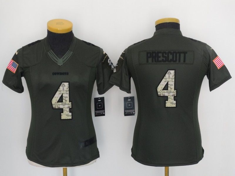 Dallas Cowboys PRESCOTT #4 Olive Salute To Service Women NFL Jersey 05