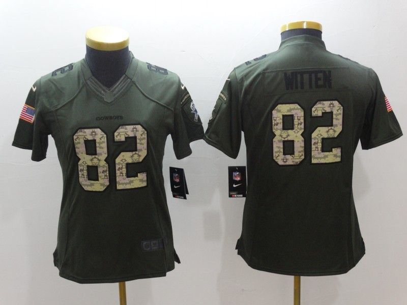 Dallas Cowboys WITTEN #82 Olive Salute To Service Women NFL Jersey 03