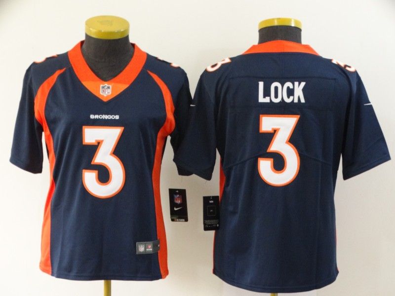 Denver Broncos LOCK #3 Dark Blue Women NFL Jersey