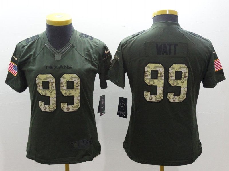 Houston Texans WATT #99 Olive Salute To Service Women NFL Jersey 02