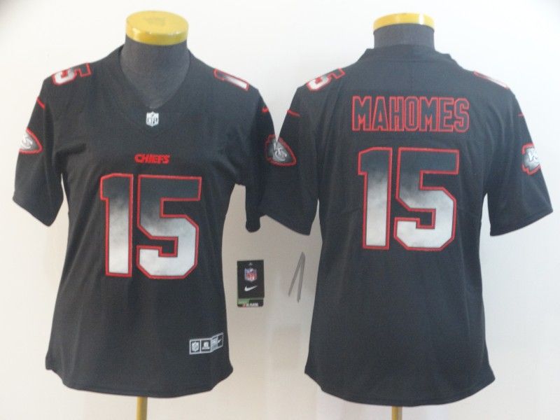 Kansas City Chiefs MAHOMES #15 Black Smoke Fashion Women NFL Jersey