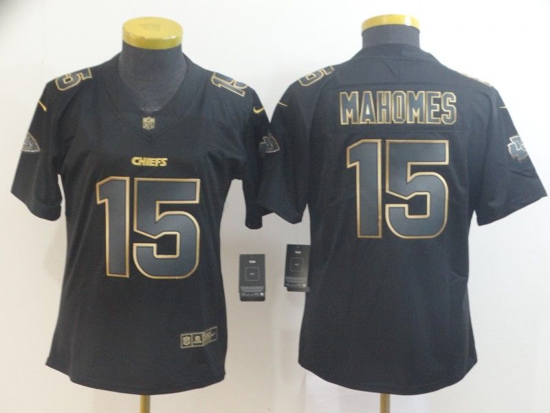 Kansas City Chiefs MAHOMES #15 Black Gold Vapor Limited Women NFL Jersey