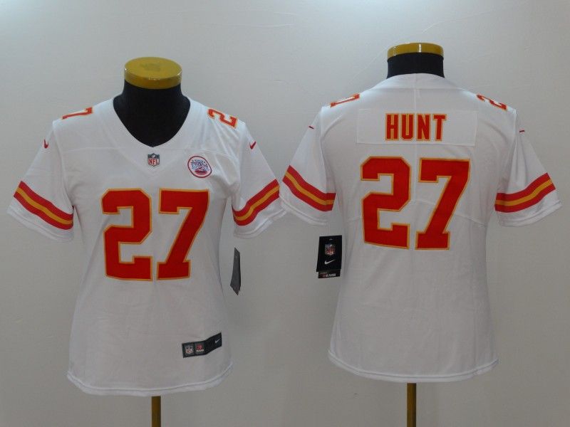 Kansas City Chiefs HUNT #27 White Women NFL Jersey