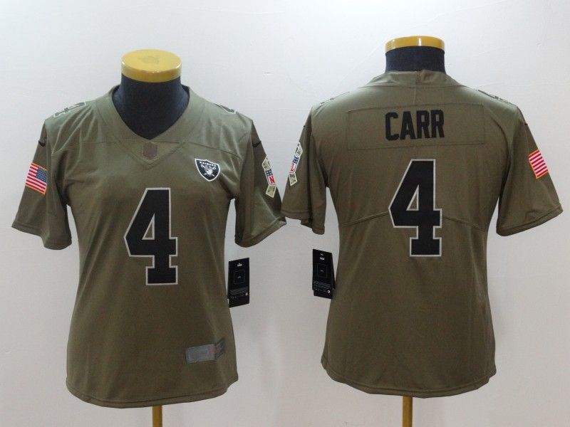 Las Vegas Raiders CARR #4 Olive Salute To Service Women NFL Jersey