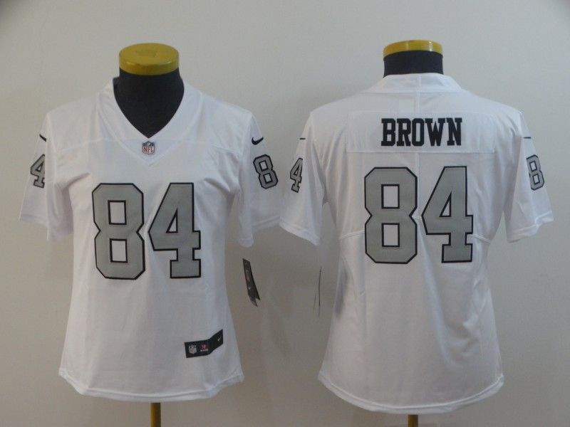 Las Vegas Raiders BROWN #84 White Women NFL Jersey 02